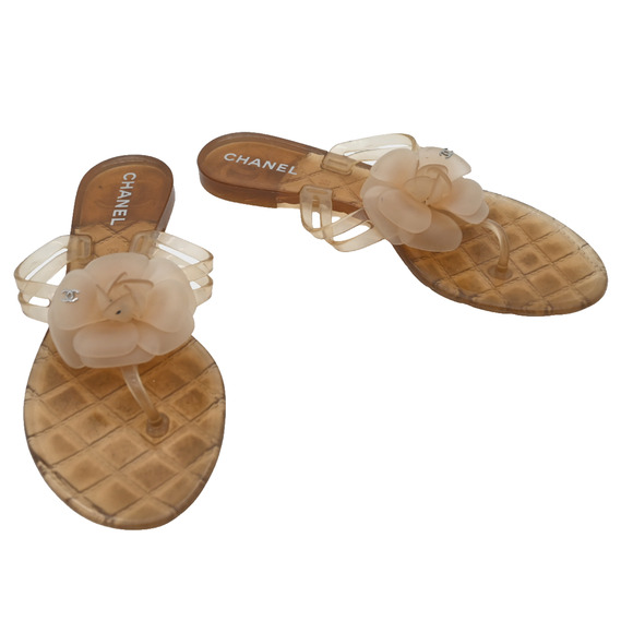 CHANEL Camelia Rubber Thong Sandals Size 38 - Picture 1 of 11